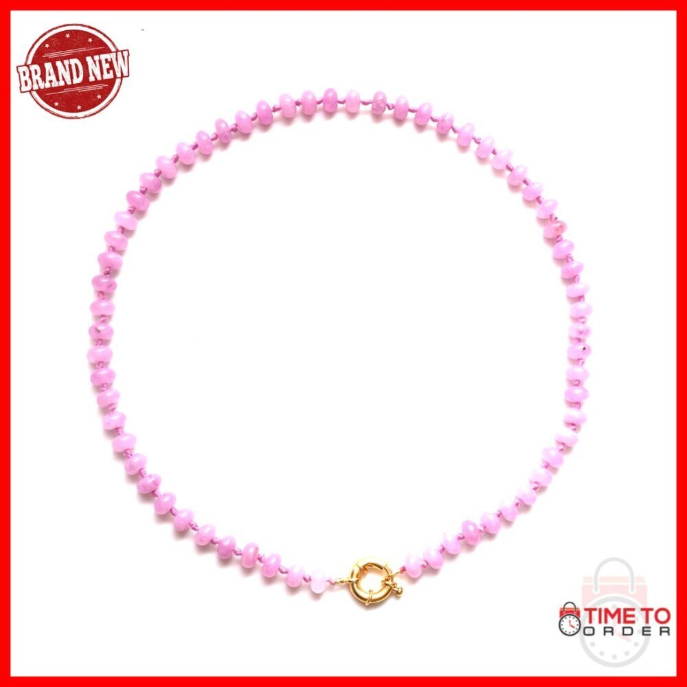 Lavender Quartz Beaded Necklace Gold Plated Adjustable Chain Statement Jewelry